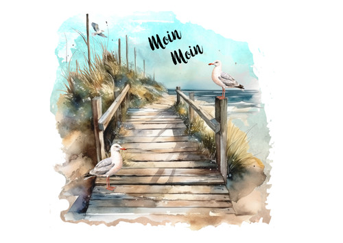 Möwen auf holzsteg - möwen,